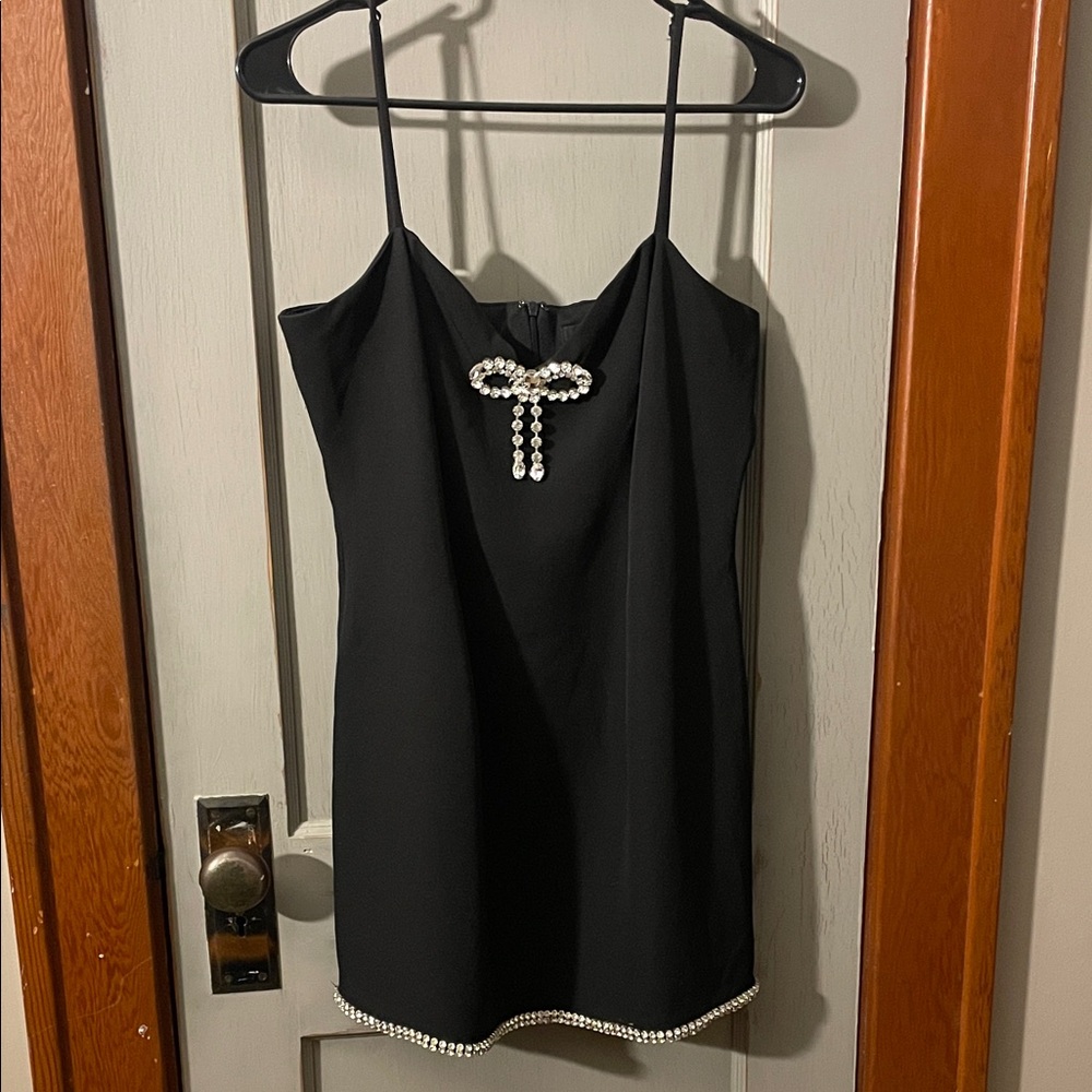 Elegant Black Mini Dress with Jewel Accents